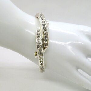 Foldover Bracelet Silver Tone Rhinestone Knot Bangle Hinged Closure